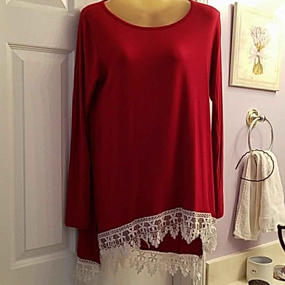 Valentine Red fancy top / Hi-Lo with trim of beautiful l